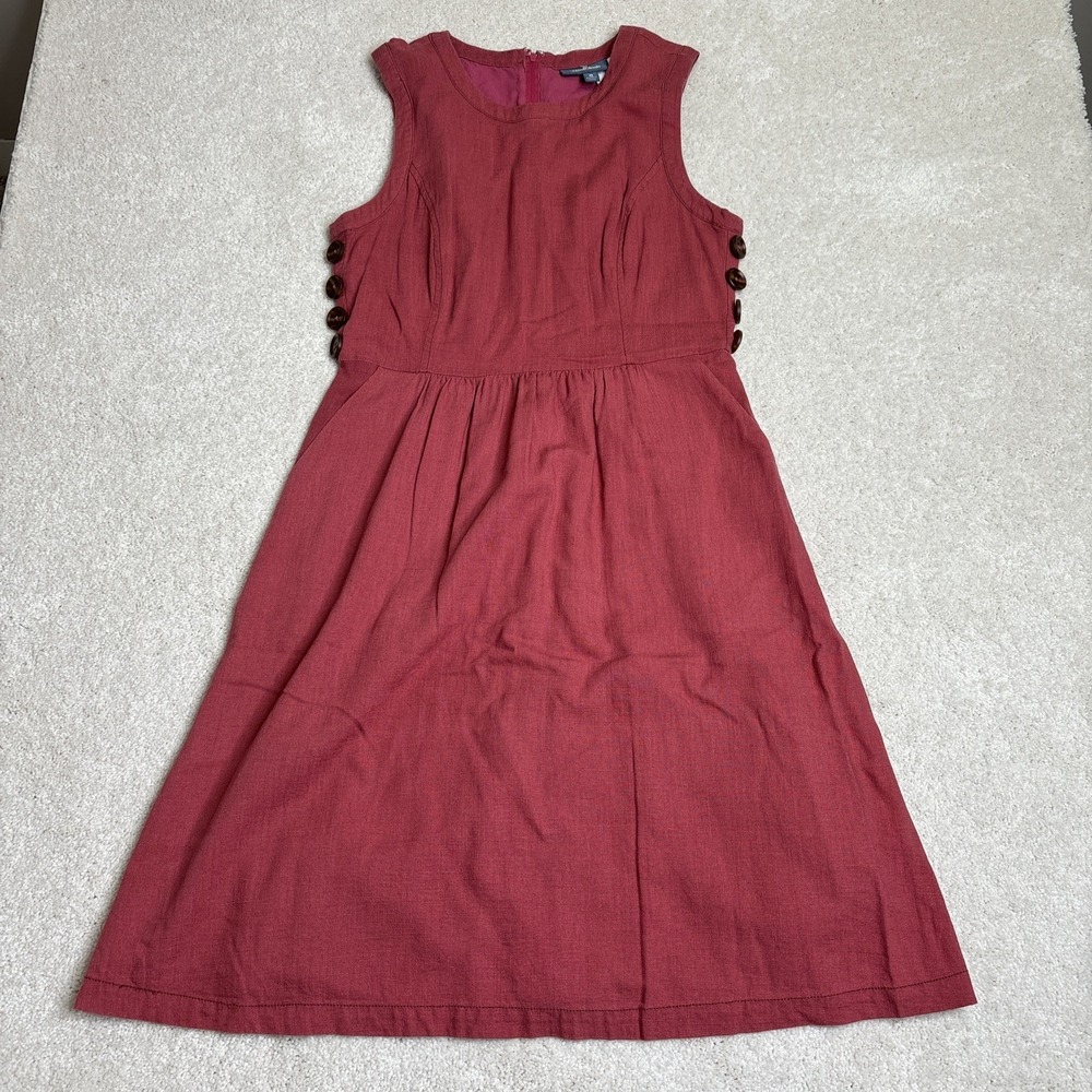Modcloth Linen Blend Dress Midi Length Button Details Women's Size Medium‎